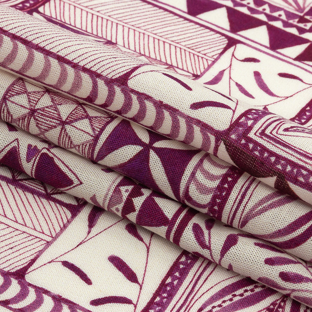 Lightweight Viscose-Linen Woven Print - Magenta Patchwork Doodles - Mood Exclusive Collector’s Botany
