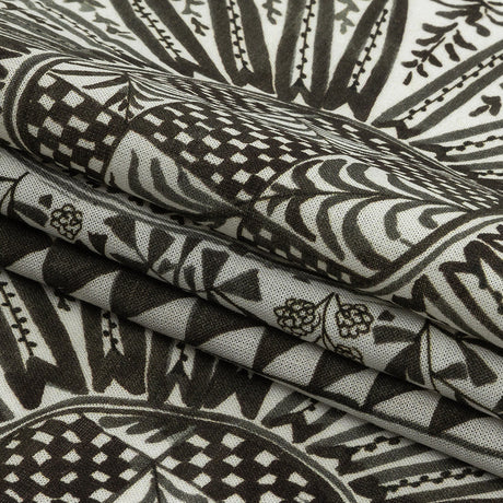 Lightweight Viscose-Linen Woven Print - Black and White Medallion and Geometric Squares - Mood Exclusive Large Heliocentric