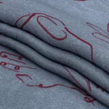 Leafy Viscose Jacquard Print - Blue and Wine Red Doodled Objects - Mood Exclusive Hand It Over