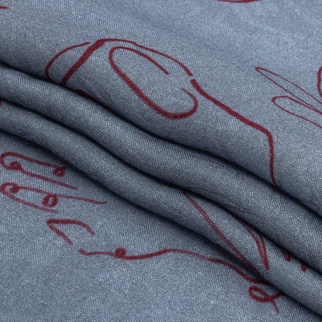 Leafy Viscose Jacquard Print - Blue and Wine Red Doodled Objects - Mood Exclusive Hand It Over