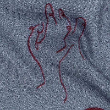 Leafy Viscose Jacquard Print - Blue and Wine Red Doodled Objects - Mood Exclusive Hand It Over