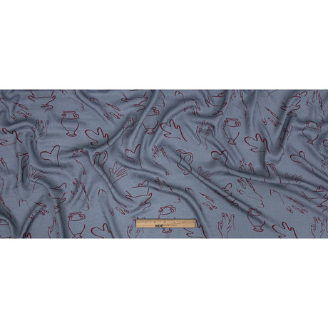 Leafy Viscose Jacquard Print - Blue and Wine Red Doodled Objects - Mood Exclusive Hand It Over