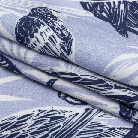 Rayon Batiste Print - Light Blue Birds and Leaves - Mood Exclusive Cockatoo Collective