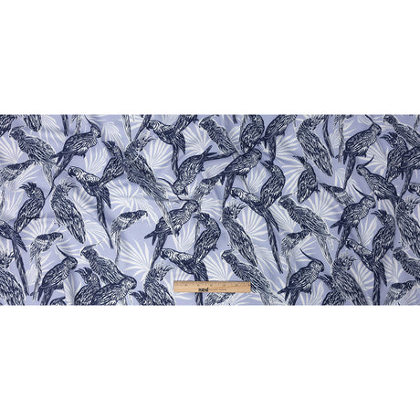 Rayon Batiste Print - Light Blue Birds and Leaves - Mood Exclusive Cockatoo Collective