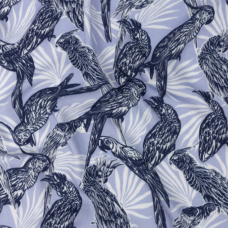Rayon Batiste Print - Light Blue Birds and Leaves - Mood Exclusive Cockatoo Collective