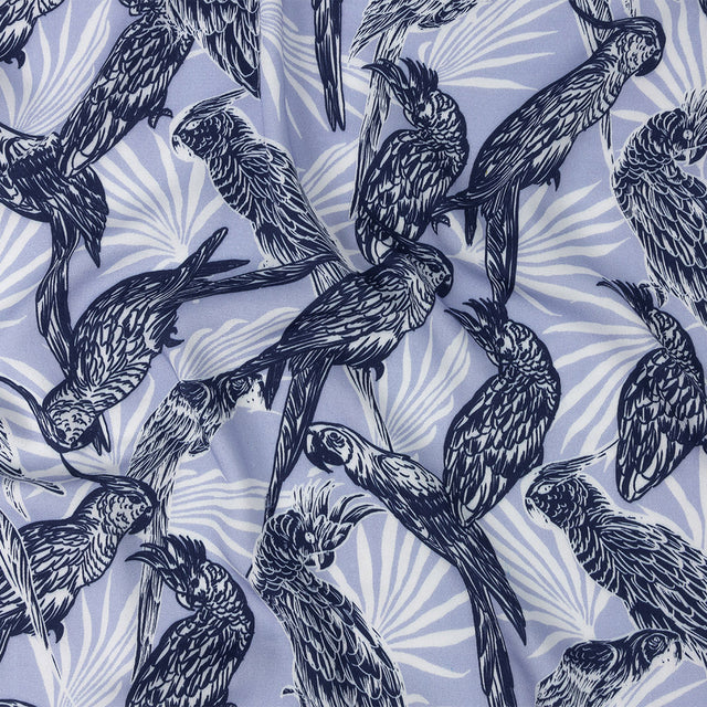 Rayon Batiste Print - Light Blue Birds and Leaves - Mood Exclusive Cockatoo Collective