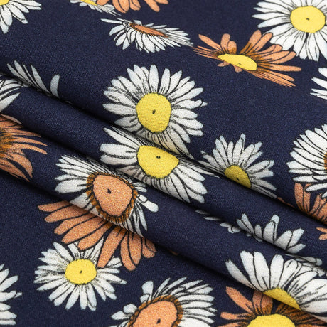 Rayon Batiste Print - Navy Floral - Mood Exclusive Navy Lazy Daisy Days