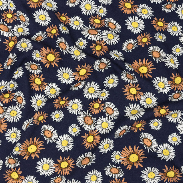 Rayon Batiste Print - Navy Floral - Mood Exclusive Navy Lazy Daisy Days