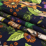Rayon Batiste Print - Navy, Orange and Green Floral - Mood Exclusive Navy Lifeline Lilies