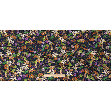 Rayon Batiste Print - Navy, Orange and Green Floral - Mood Exclusive Navy Lifeline Lilies