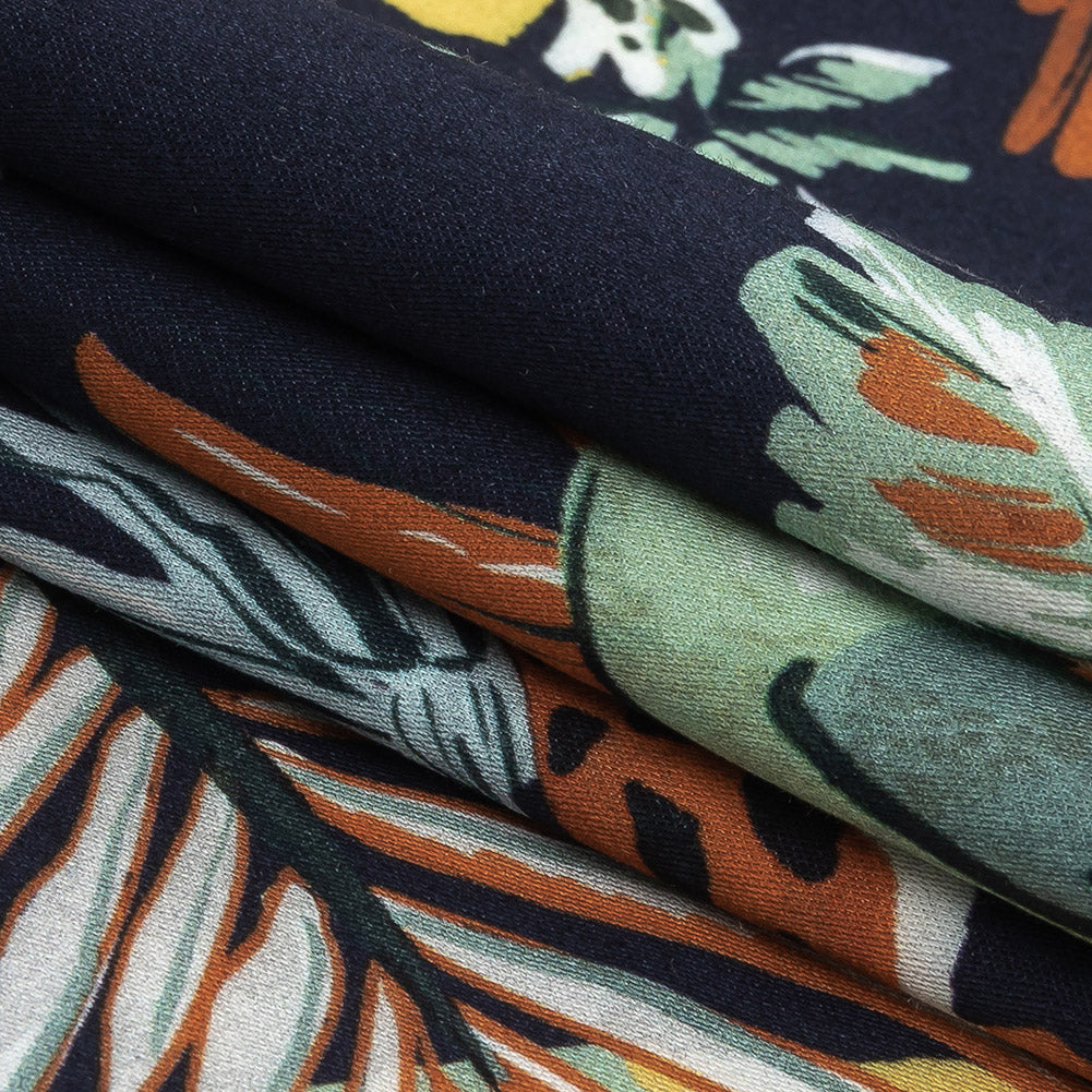 Rayon Batiste Print - Midnight, Green and White Zebras and Brids - Mood Exclusive Navy Birds of Play