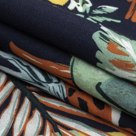 Rayon Batiste Print - Midnight, Green and White Zebras and Brids - Mood Exclusive Navy Birds of Play