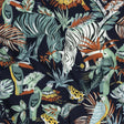 Rayon Batiste Print - Midnight, Green and White Zebras and Brids - Mood Exclusive Navy Birds of Play