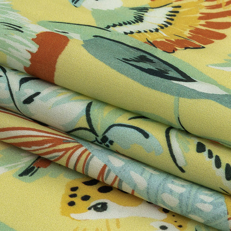Rayon Batiste Print - Mellow Yellow, Sage and Orange Zebras and Birds - Mood Exclusive Mellow Yellow Birds of Play