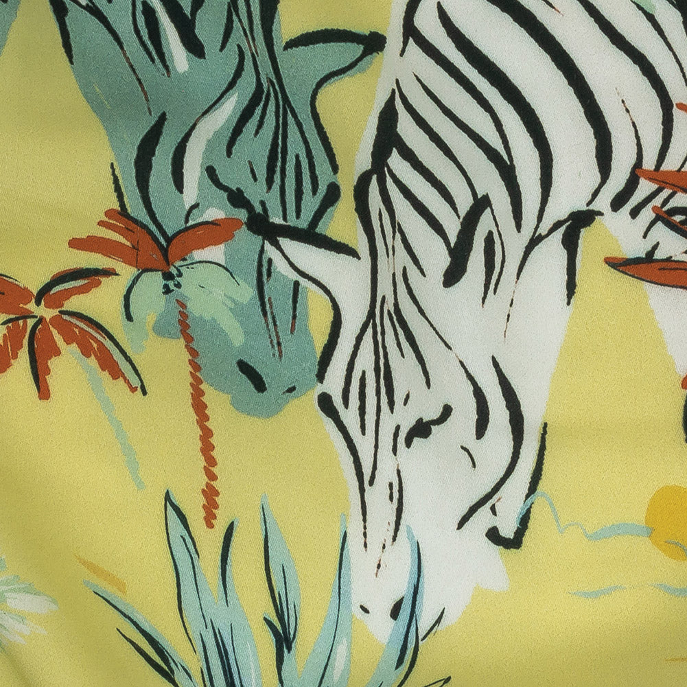 Rayon Batiste Print - Mellow Yellow, Sage and Orange Zebras and Birds - Mood Exclusive Mellow Yellow Birds of Play