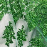 Embroidered Lace Fabric on Polyester Net Mesh