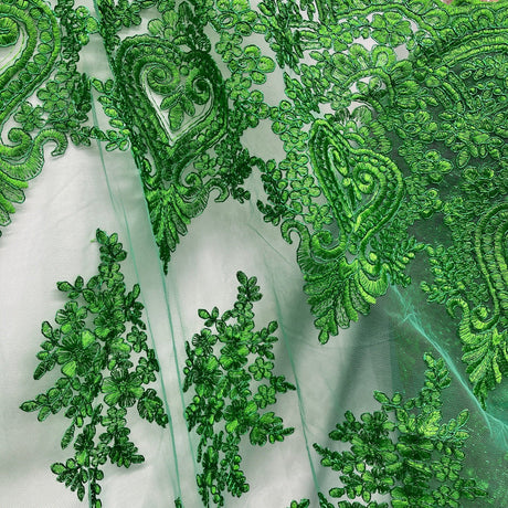 Embroidered Lace Fabric on Polyester Net Mesh