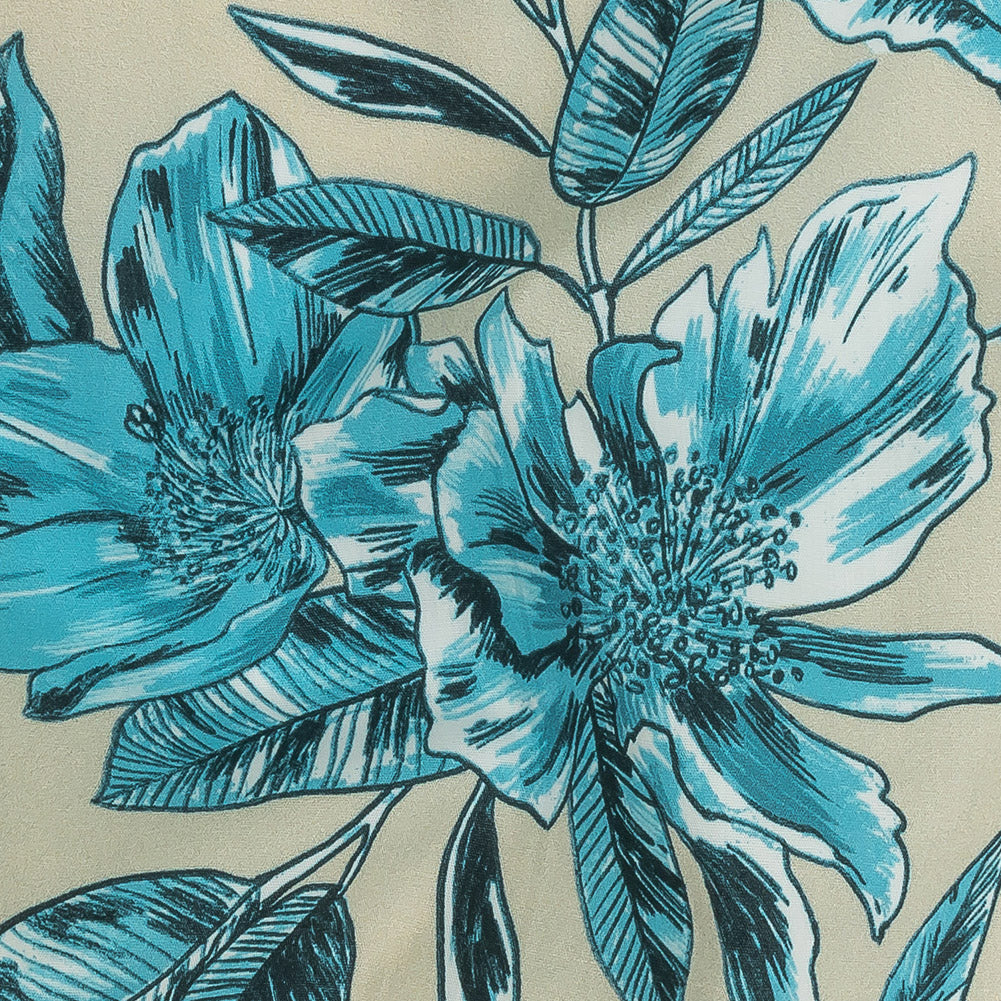 Cotton Poplin Print - Aqua Floral - Mood Exclusive Seaside Serenity