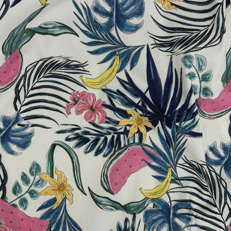 Stretch Cotton Twill Print - Navy Palm Leaves and Fruit - Mood Exclusive Fruitful Circumstances