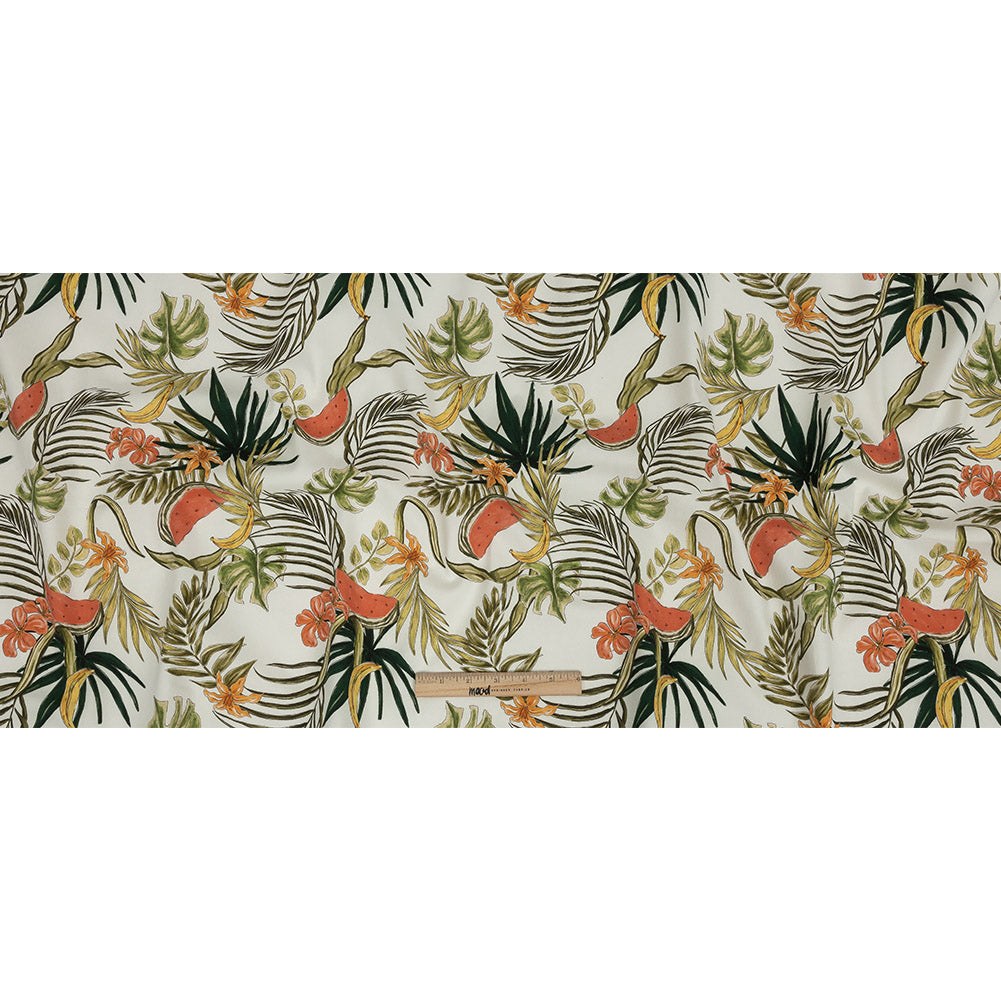 Stretch Cotton Twill Print - Green Palm Leaves and Fruit - Mood Exclusive Fruitful Circumstances
