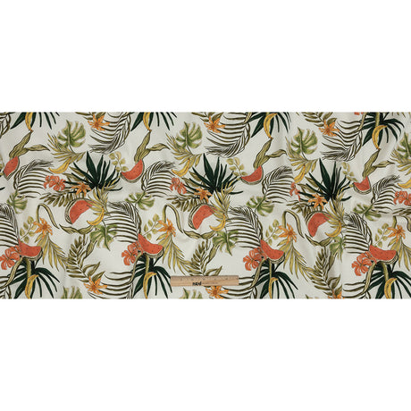 Stretch Cotton Twill Print - Green Palm Leaves and Fruit - Mood Exclusive Fruitful Circumstances