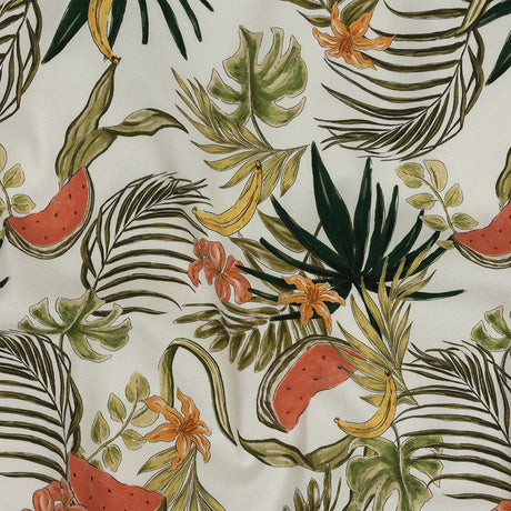 Stretch Cotton Twill Print - Green Palm Leaves and Fruit - Mood Exclusive Fruitful Circumstances