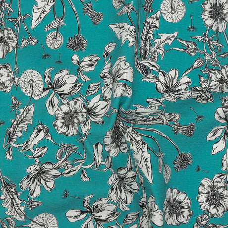 Mood Exclusive Turquoise Dandelion Drift Stretch Cotton Woven