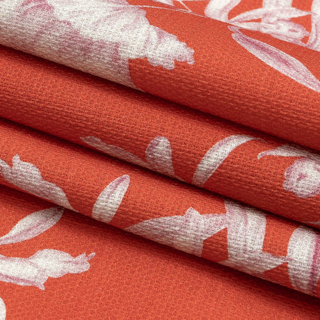 Mood Exclusive Hot Coral Camellia Mirage Stretch Cotton Woven