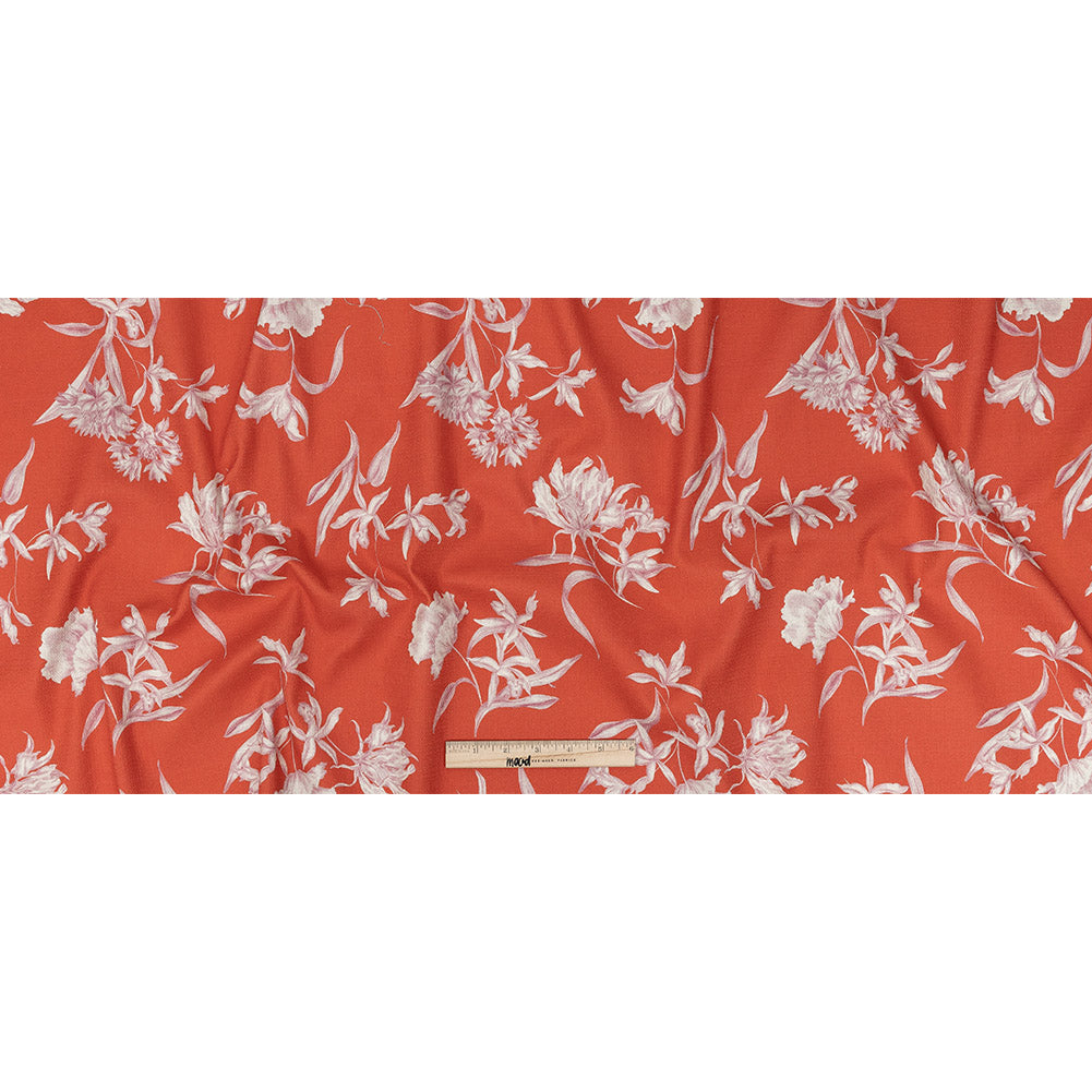 Mood Exclusive Hot Coral Camellia Mirage Stretch Cotton Woven