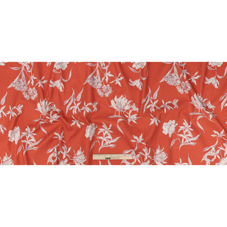 Mood Exclusive Hot Coral Camellia Mirage Stretch Cotton Woven