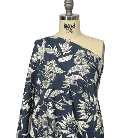 Mood Exclusive Blue Illustrated Cultivation Stretch Cotton Woven