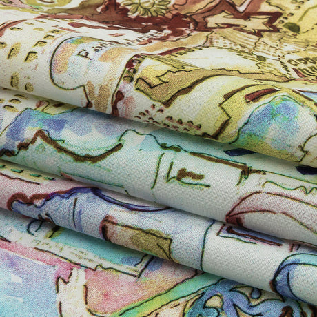 Mood Exclusive Watercolor Village Stretch Cotton Poplin