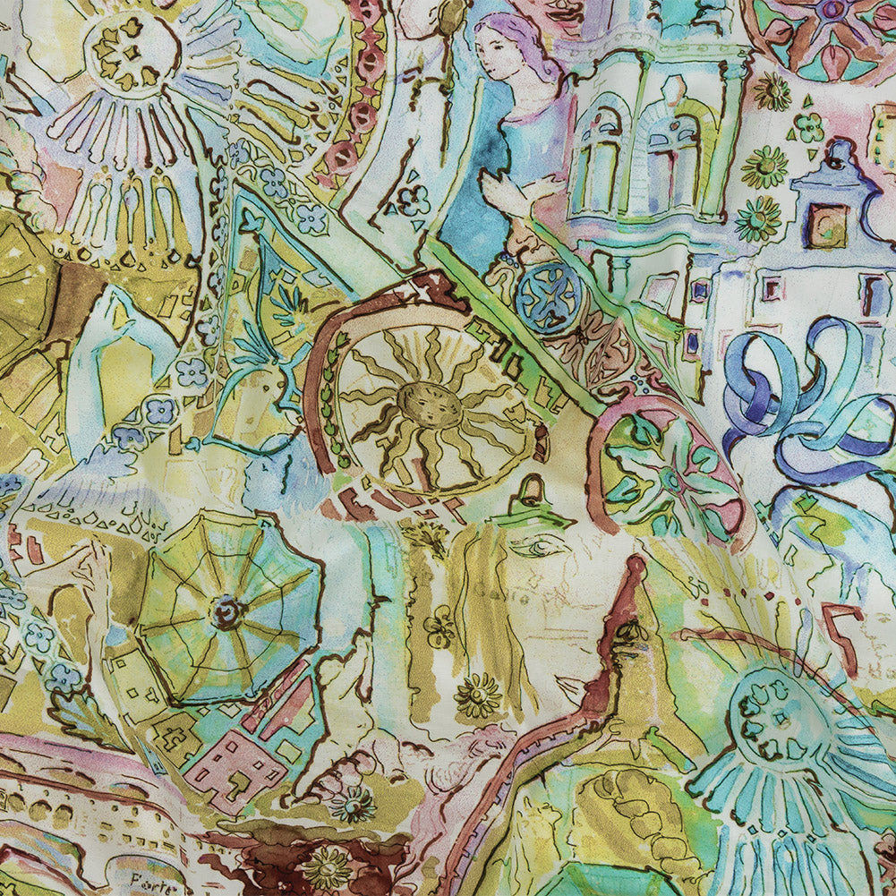 Mood Exclusive Watercolor Village Stretch Cotton Poplin