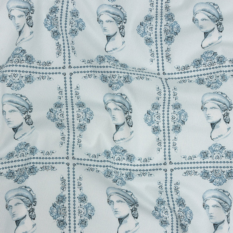 Mood Exclusive Sky Blue Busts of Antiquity Stretch Cotton Poplin
