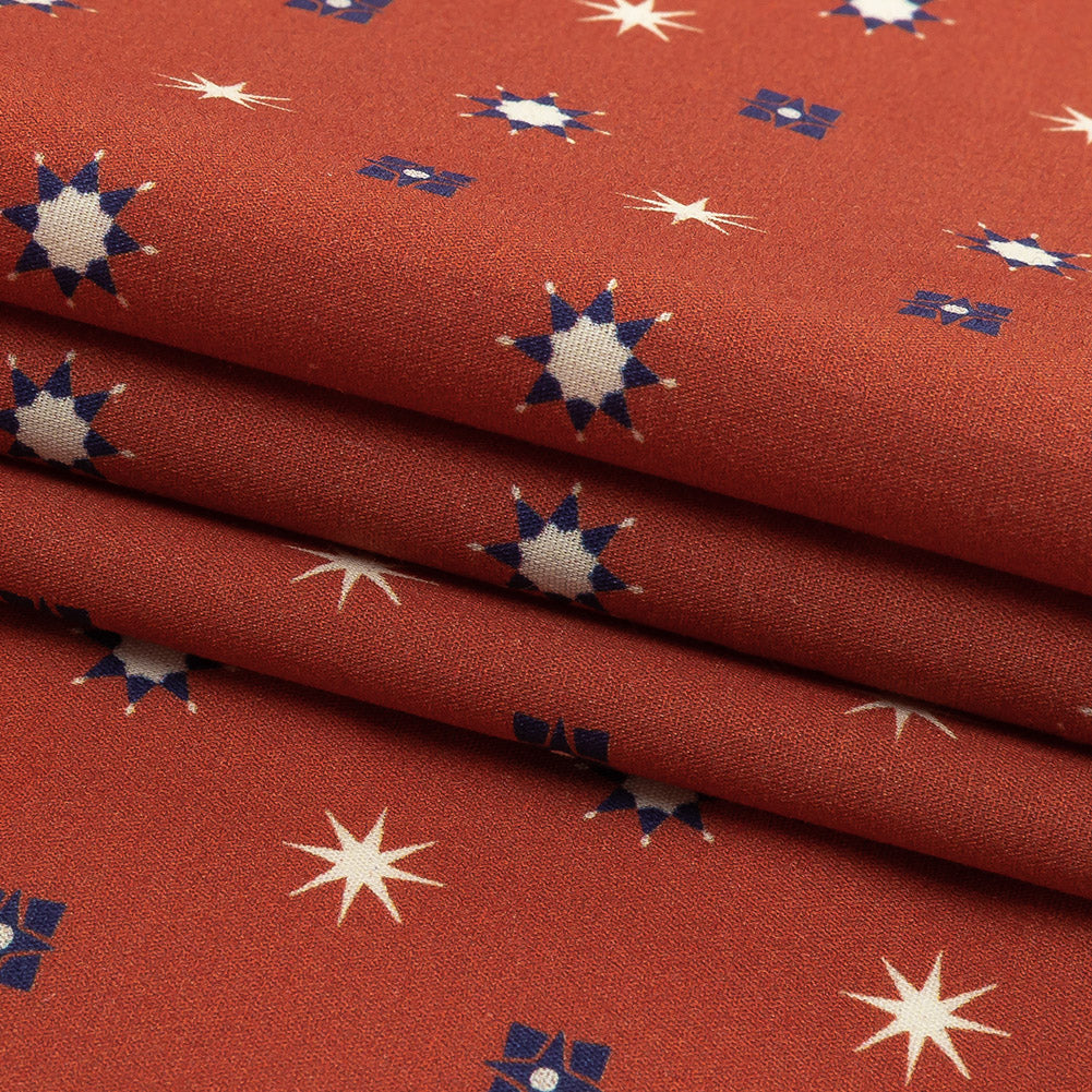 Mood Exclusive Orange Stars n’ Squares Stretch Cotton Poplin