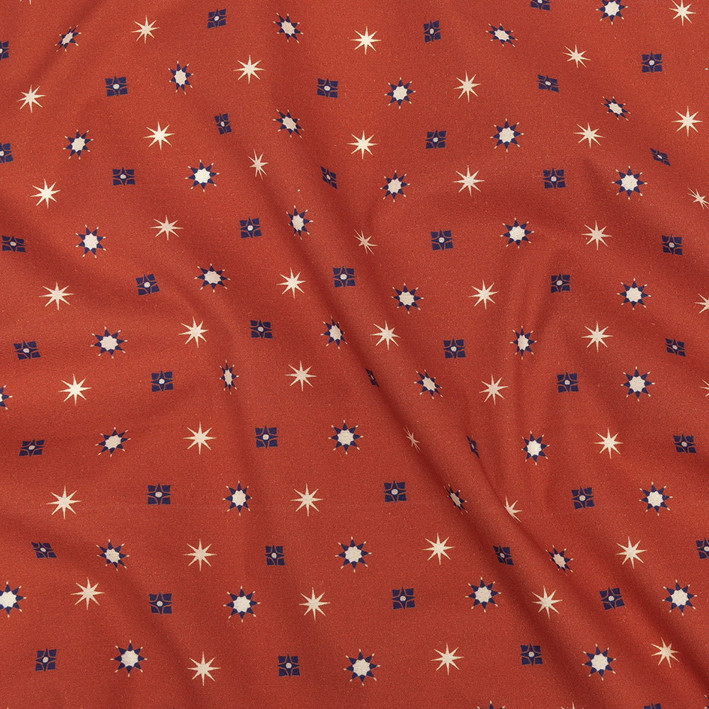 Mood Exclusive Orange Stars n’ Squares Stretch Cotton Poplin