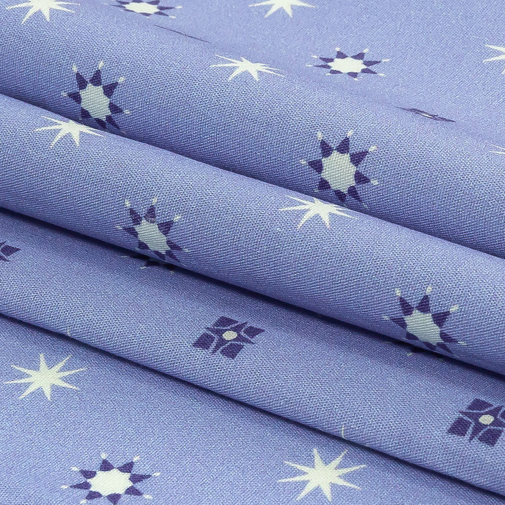Mood Exclusive Periwinkle Stars n’ Squares Stretch Cotton Poplin