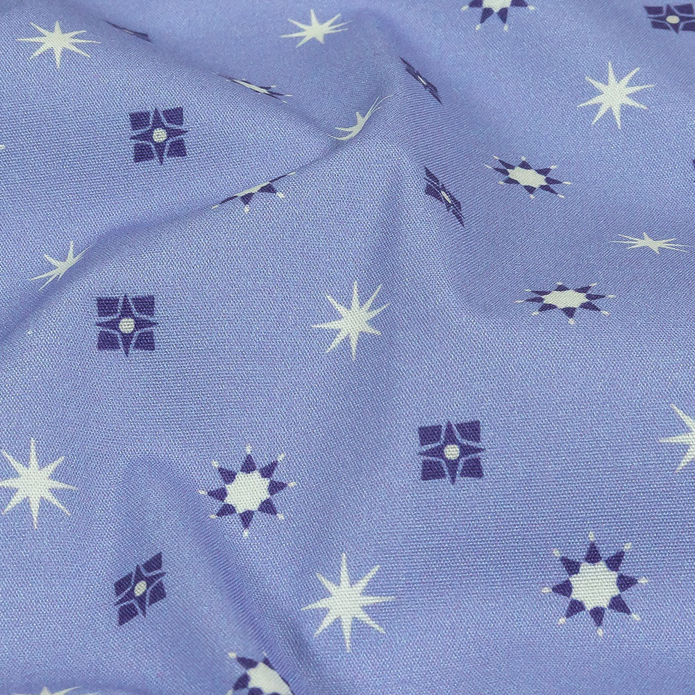 Mood Exclusive Periwinkle Stars n’ Squares Stretch Cotton Poplin