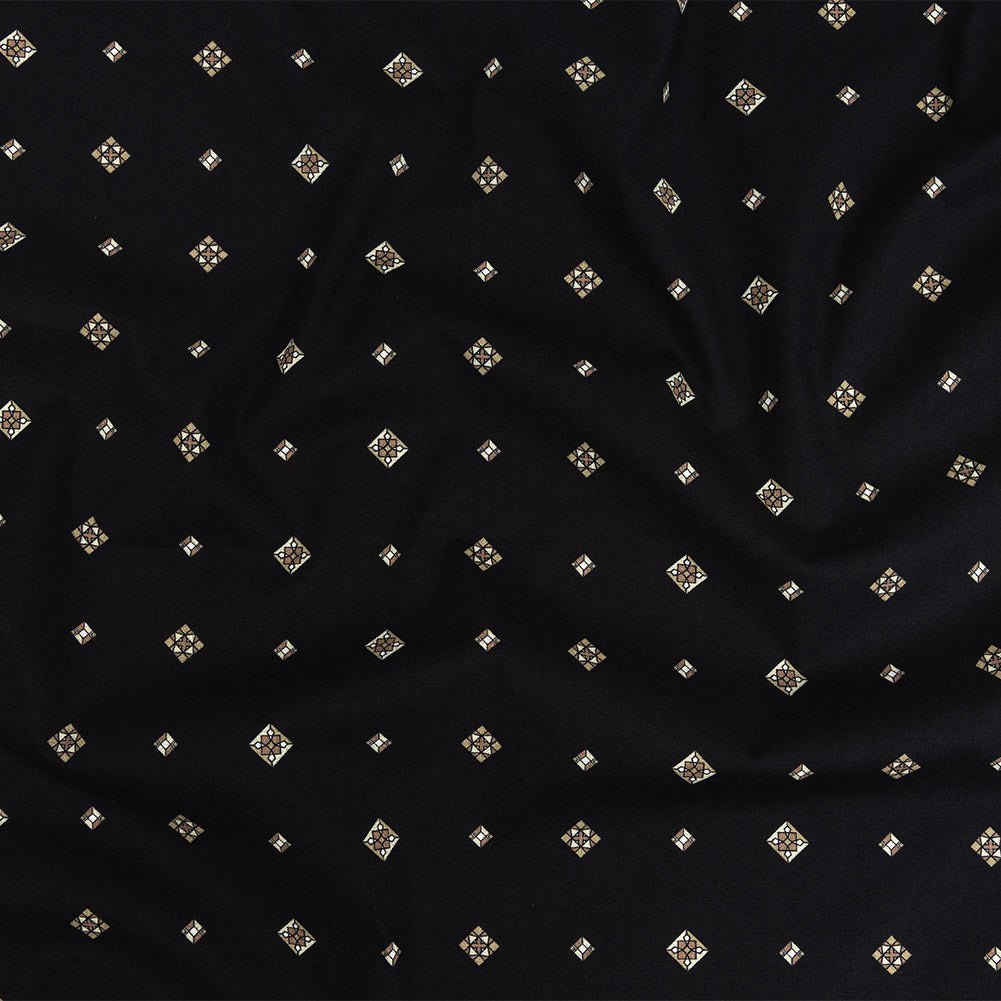 Mood Exclusive Black Geometric Gems Stretch Cotton Poplin