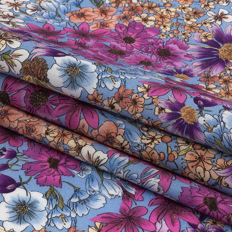 Mood Exclusive Periwinkle Patchwork Perennials Cotton Voile