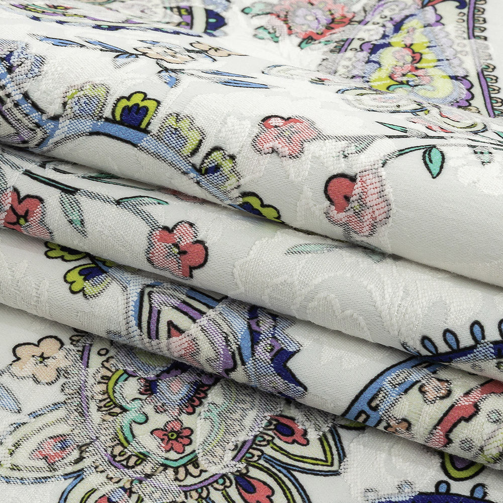 Stretch Floral Jacquard Print - Navy and White Paisley - Mood Exclusive Grandiose Gems