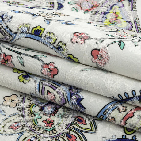 Stretch Floral Jacquard Print - Navy and White Paisley - Mood Exclusive Grandiose Gems