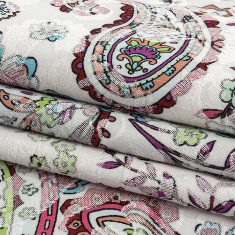 Stretch Floral Jacquard Print - Pink Parfait and White Paisley - Mood Exclusive Grandiose Gems