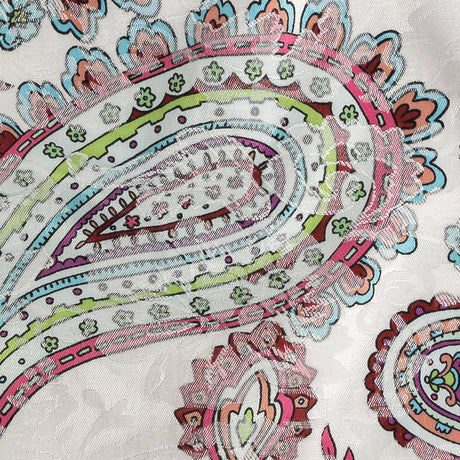 Stretch Floral Jacquard Print - Pink Parfait and White Paisley - Mood Exclusive Grandiose Gems