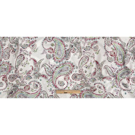 Stretch Floral Jacquard Print - Pink Parfait and White Paisley - Mood Exclusive Grandiose Gems