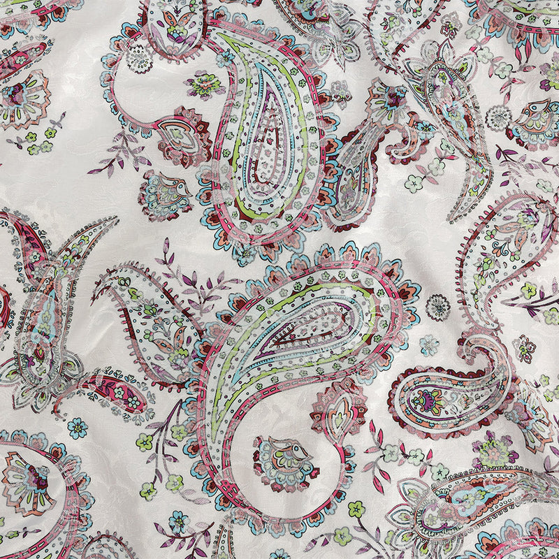 Stretch Floral Jacquard Print - Pink Parfait and White Paisley - Mood Exclusive Grandiose Gems