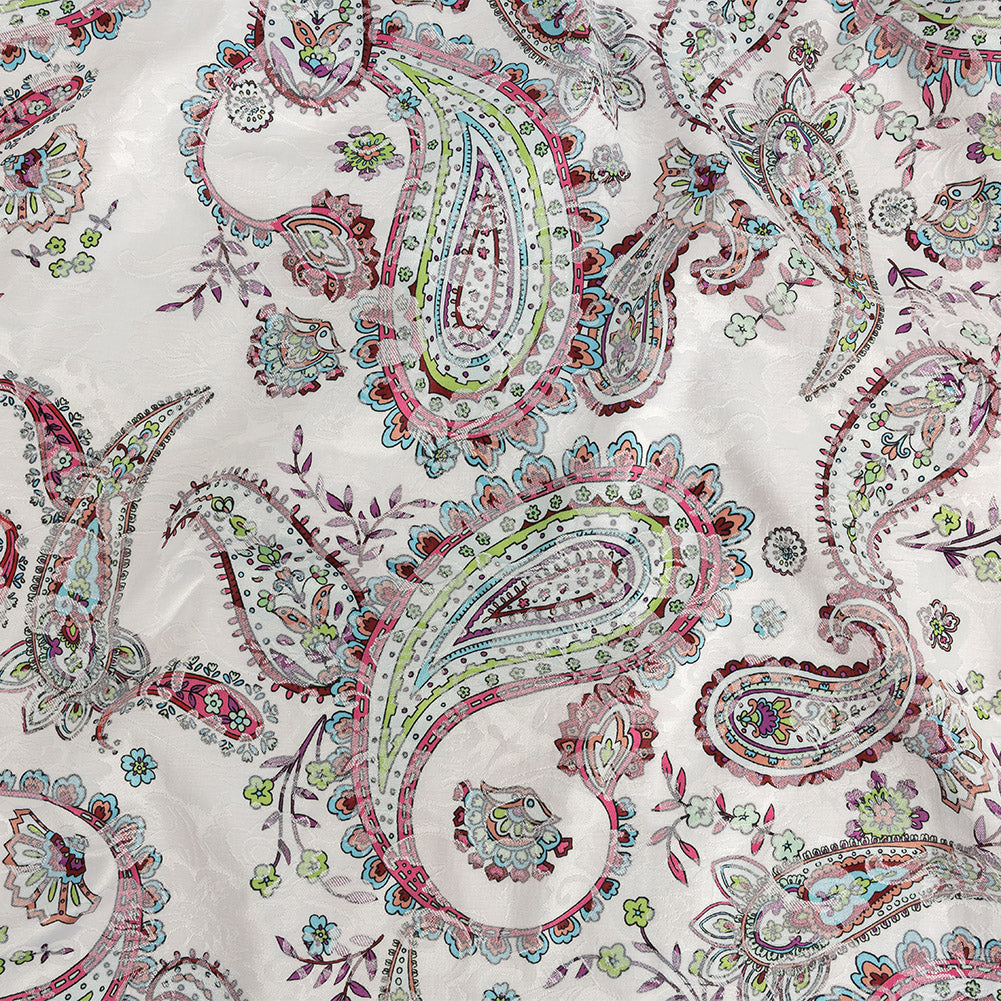 Stretch Floral Jacquard Print - Pink Parfait and White Paisley - Mood Exclusive Grandiose Gems