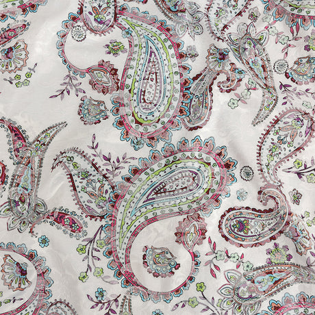 Stretch Floral Jacquard Print - Pink Parfait and White Paisley - Mood Exclusive Grandiose Gems