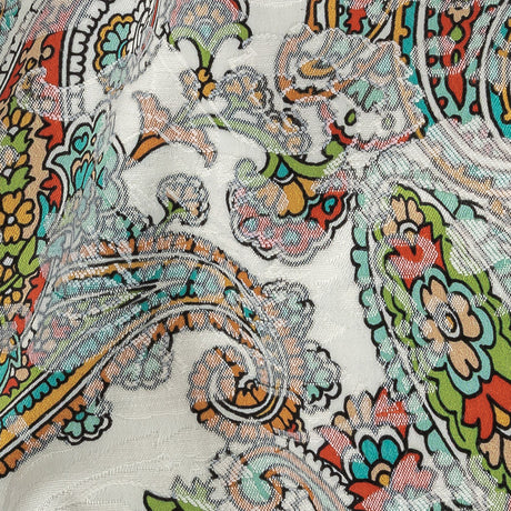 Stretch Floral Jacquard Print - Teal and Saffron Dense Paisley - Mood Exclusive Precious Paisleys