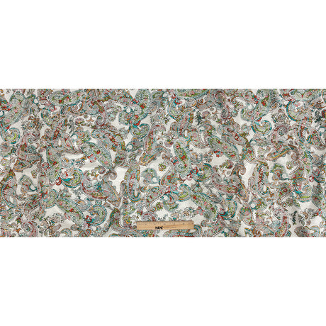 Stretch Floral Jacquard Print - Teal and Saffron Dense Paisley - Mood Exclusive Precious Paisleys